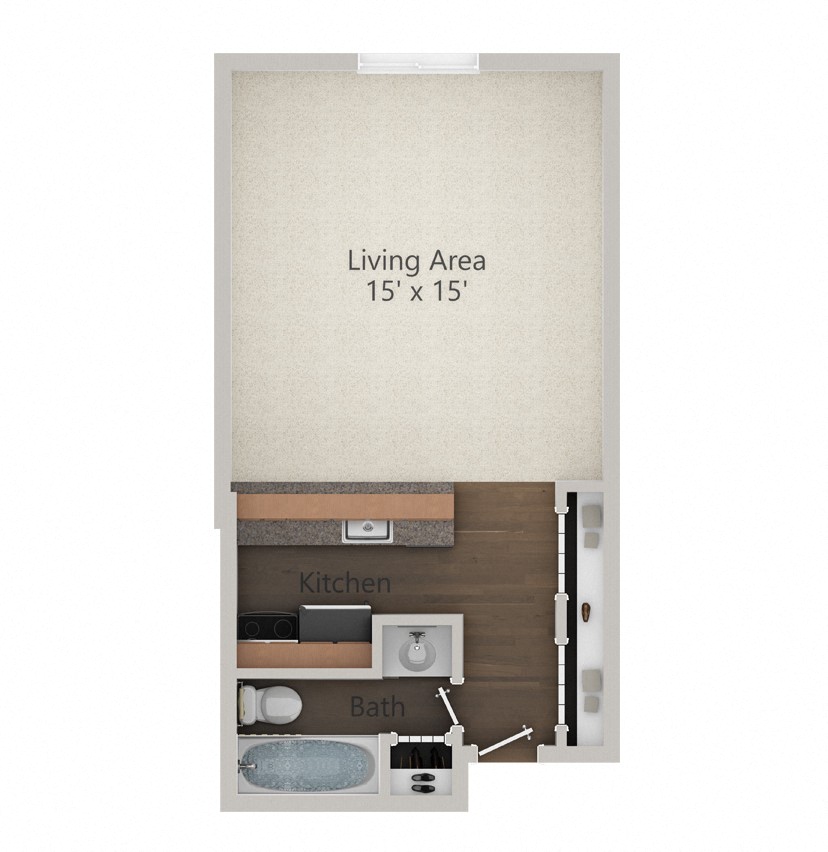 Floor plan for studio, 1 bath, 420 sqft